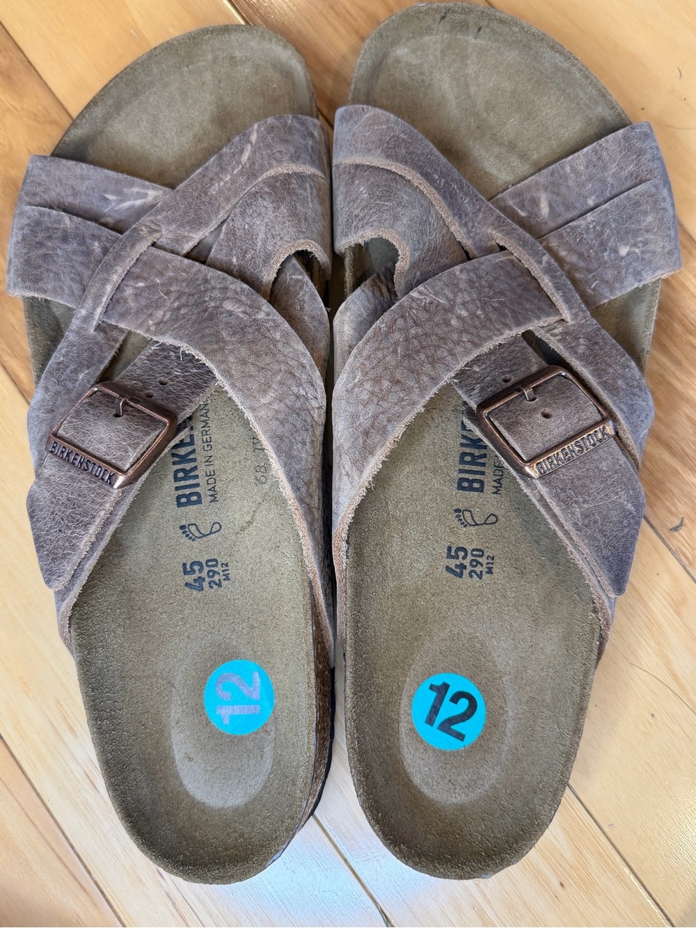 NWOT Birkenstock Lugano Oiled Leather Criss Cross Strap Slide Coastal Grandad 12 - Picture 6 of 11